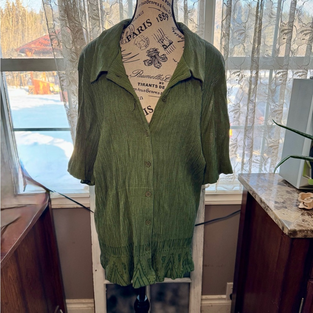 Penningtons Olive Green Casual Button Down Shirt